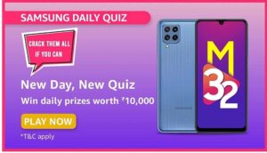 Amazon Samsung Daily Quiz Answers Win Rs. 10,000 Pay Balance