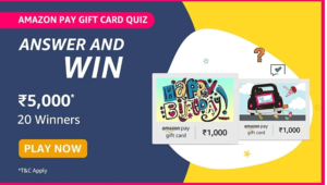 Amazon Pay Gift Card Quiz Answers Win Rs. 5,000 Pay Balance (20 Winners)